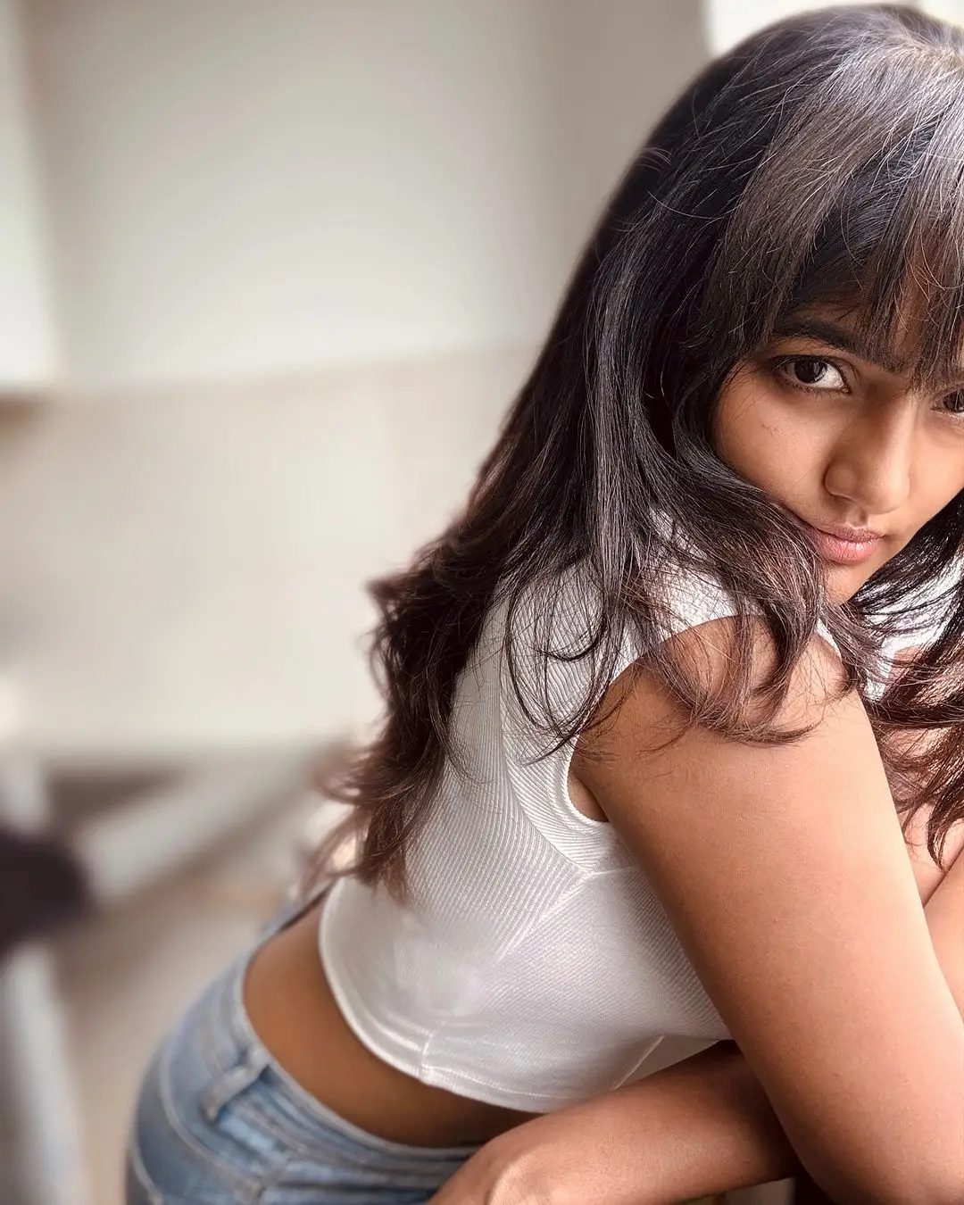 Eesha Rebba Stills in Beautiful White T Shirt Blue Jeans